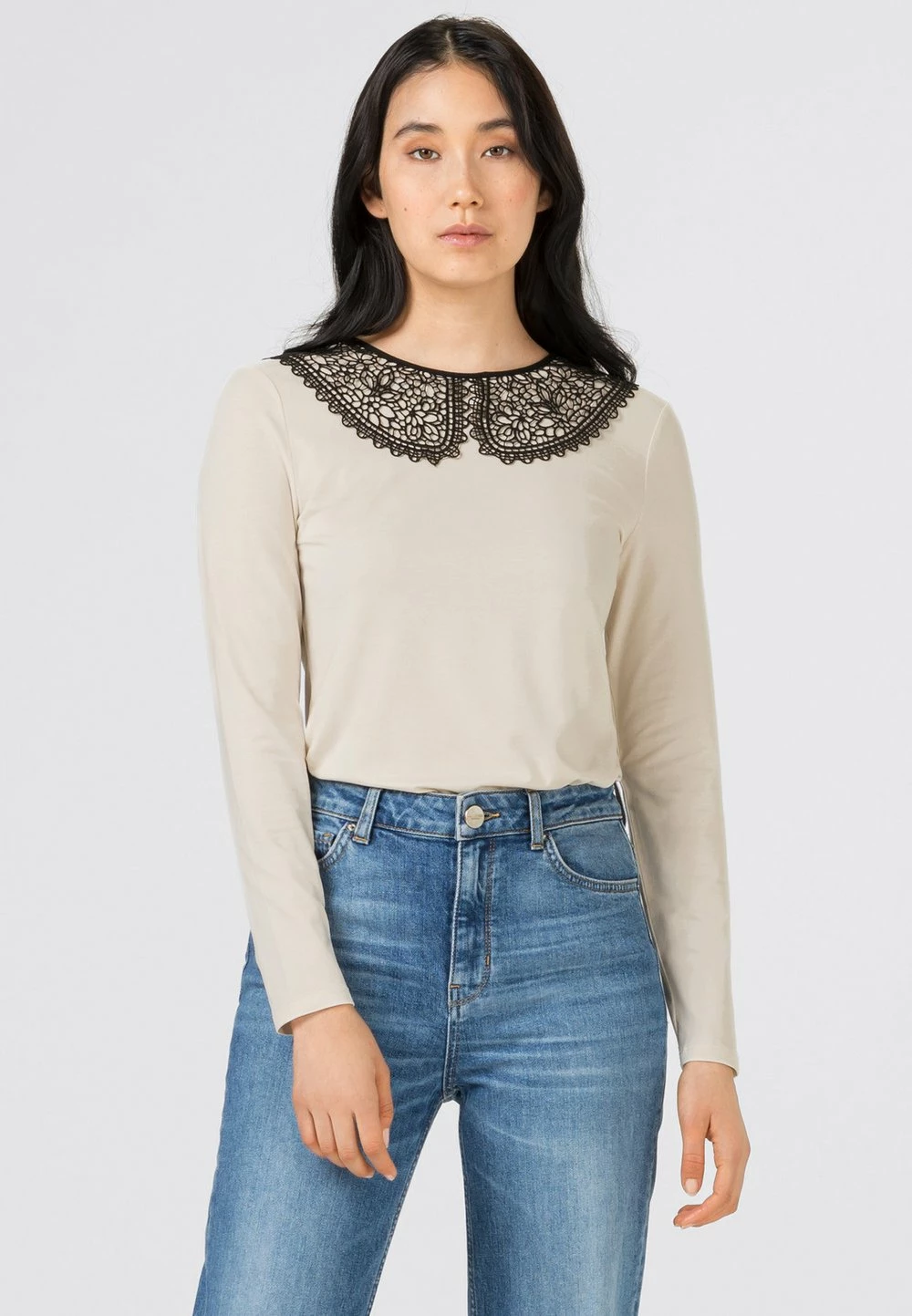 HALLHUBER T-shirt à manches longues Assurance De l’Authenticité t-shirts et tops col claudine femme 1 HALLHUBER T-shirt à manches longues Assurance De l’Authenticité t-shirts et tops col claudine femme